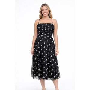 Jessica Howard Black Polka Dot‎ Chiffon Evening Dress Size 14